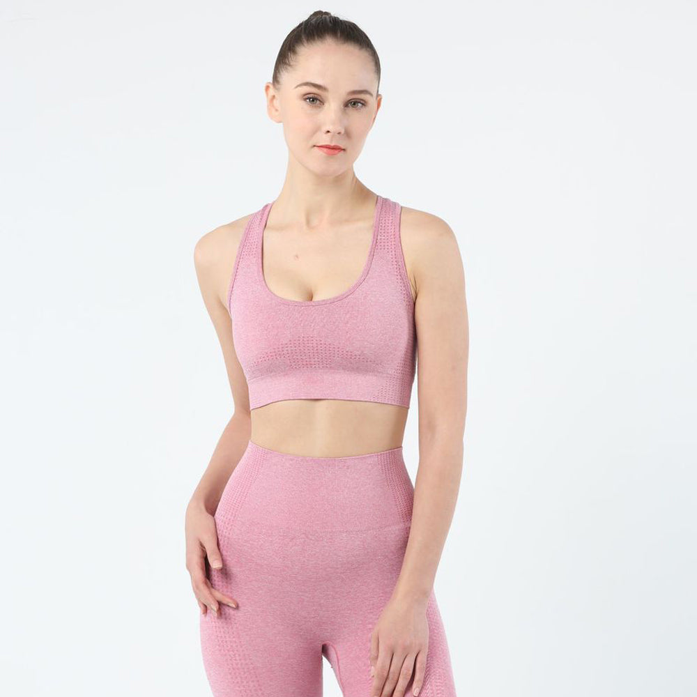 Qwent Halter Yoga Bra Seamless See Through Crop Women Vest Bra Mesh Workout  Underwear Stretch Front Close Sports Bras Pink