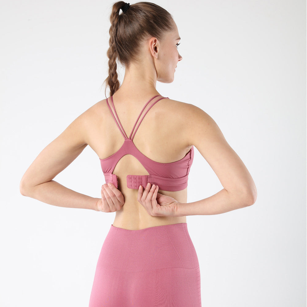 Generic Womens Sports Bra,Gym Running Workout Yoga Bras Padded Cross Straps  Back（Pink）