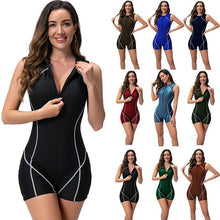 Load image into Gallery viewer, One-piece swimsuit women&#39;s vest flat corner wetsuit surf suit zipper sports swimsuit
