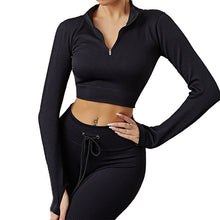 Load image into Gallery viewer, Womens High Waisted Workout  2 Piece Sets Crop Top and Sweatsuit  Pants Seamless Sports Legging  Yoga Gym Outfits Pinstripe elasticity structure
