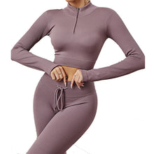 Load image into Gallery viewer, Womens High Waisted Workout  2 Piece Sets Crop Top and Sweatsuit  Pants Seamless Sports Legging  Yoga Gym Outfits Pinstripe elasticity structure
