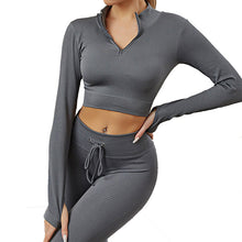 Load image into Gallery viewer, Womens High Waisted Workout  2 Piece Sets Crop Top and Sweatsuit  Pants Seamless Sports Legging  Yoga Gym Outfits Pinstripe elasticity structure
