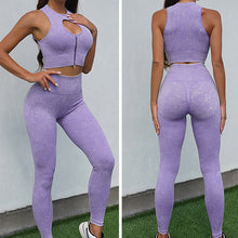 Load image into Gallery viewer, Womens High Waisted Workout  2 Piece Sets Crop Top and Sweatsuit  Pants Seamless Sports Legging  Yoga Gym Outfits Pinstripe elasticity structure
