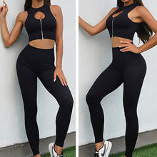 Load image into Gallery viewer, Womens High Waisted Workout  2 Piece Sets Crop Top and Sweatsuit  Pants Seamless Sports Legging  Yoga Gym Outfits Pinstripe elasticity structure
