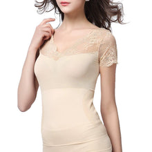 Load image into Gallery viewer, Lace short-sleeved waist compression shapewear casual top
