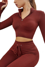 Load image into Gallery viewer, Womens High Waisted Workout  2 Piece Sets Crop Top and Sweatsuit  Pants Seamless Sports Legging  Yoga Gym Outfits Pinstripe elasticity structure
