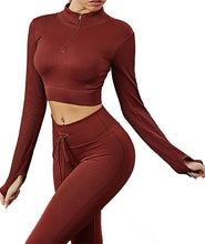 Load image into Gallery viewer, Womens High Waisted Workout  2 Piece Sets Crop Top and Sweatsuit  Pants Seamless Sports Legging  Yoga Gym Outfits Pinstripe elasticity structure
