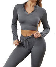 Load image into Gallery viewer, Womens High Waisted Workout  2 Piece Sets Crop Top and Sweatsuit  Pants Seamless Sports Legging  Yoga Gym Outfits Pinstripe elasticity structure
