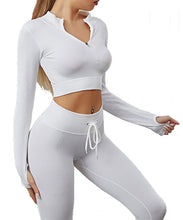 Load image into Gallery viewer, Womens High Waisted Workout  2 Piece Sets Crop Top and Sweatsuit  Pants Seamless Sports Legging  Yoga Gym Outfits Pinstripe elasticity structure
