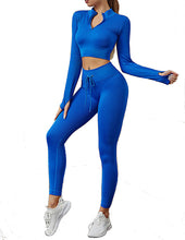 Load image into Gallery viewer, Womens High Waisted Workout  2 Piece Sets Crop Top and Sweatsuit  Pants Seamless Sports Legging  Yoga Gym Outfits Pinstripe elasticity structure
