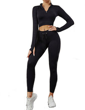 Load image into Gallery viewer, Womens High Waisted Workout  2 Piece Sets Crop Top and Sweatsuit  Pants Seamless Sports Legging  Yoga Gym Outfits Pinstripe elasticity structure
