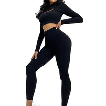 Load image into Gallery viewer, Womens High Waisted Workout  2 Piece Sets Crop Top and Sweatsuit  Pants Seamless Sports Legging  Yoga Gym Outfits Pinstripe elasticity structure
