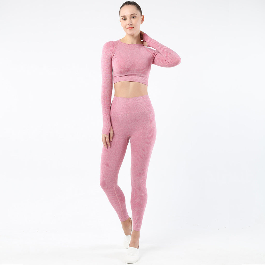 Women's Sportwear Workout Sets  two Piece Outfits Seamless High Waist Yoga Leggings Long Sleeve  rousers Gym Clothes